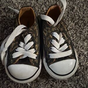 Converse Kids Black & Gold Glitter Low-Top Sneakers